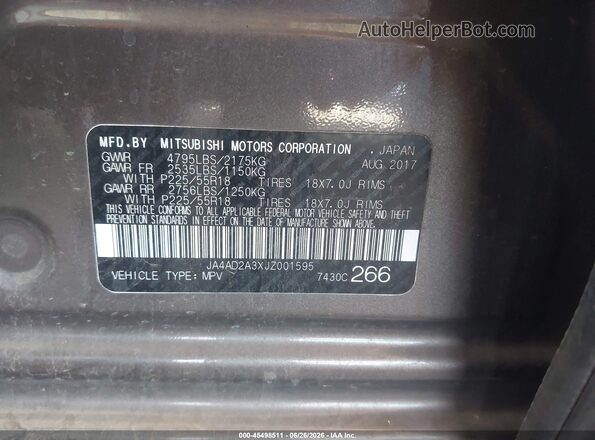 JA4AD2A3XJZ001595 2018 MITSUBISHI OUTLANDER Gray Շարժիչի բաժամունքի տեսք