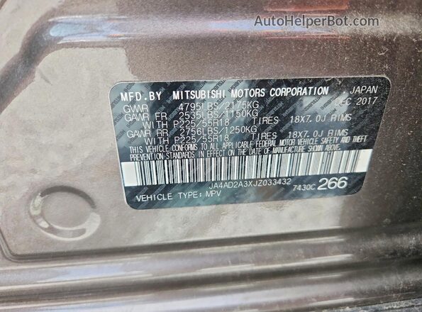 JA4AD2A3XJZ033432 2018 MITSUBISHI OUTLANDER Brown Vista de la etiqueta del VIN