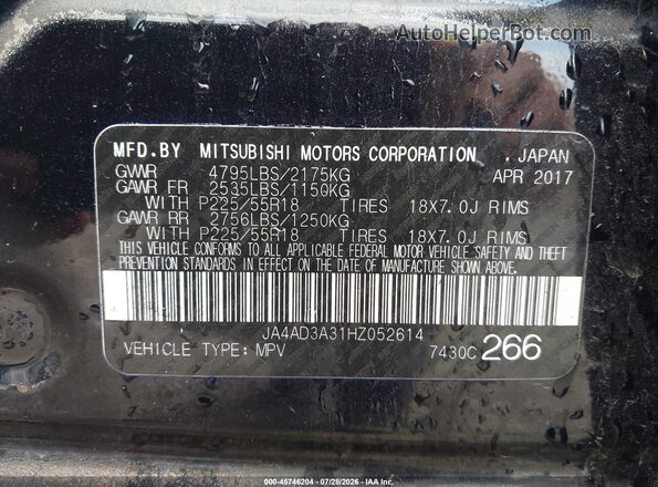 JA4AD3A31HZ052614 2017 MITSUBISHI OUTLANDER Black Շարժիչի բաժամունքի տեսք