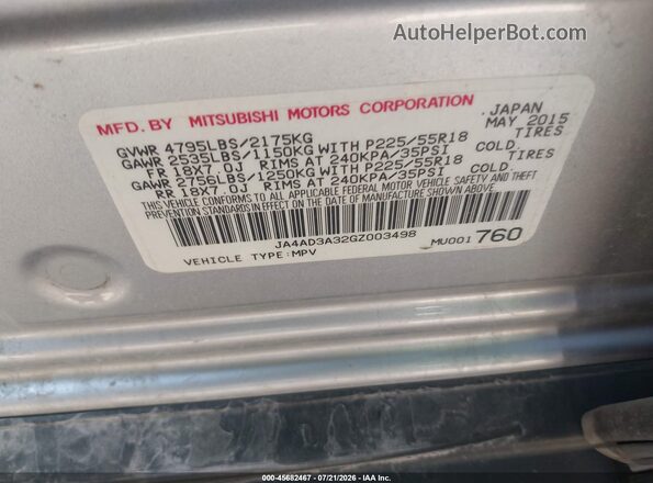 JA4AD3A32GZ003498 2016 MITSUBISHI OUTLANDER Silver Engine compartment view