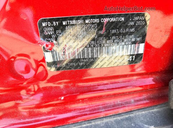 JA4AD3A32LZ031814 2020 MITSUBISHI OUTLANDER Красный Панорамный вид салона 360°