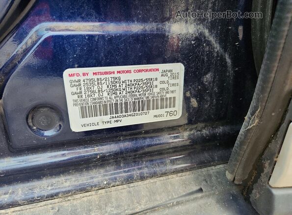 JA4AD3A34GZ010727 2016 MITSUBISHI OUTLANDER Blue Շարժիչի բաժամունքի տեսք