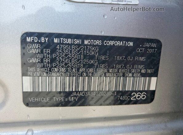 JA4AD3A34JZ023064 2018 MITSUBISHI OUTLANDER Silver Vista interior de 360 grados