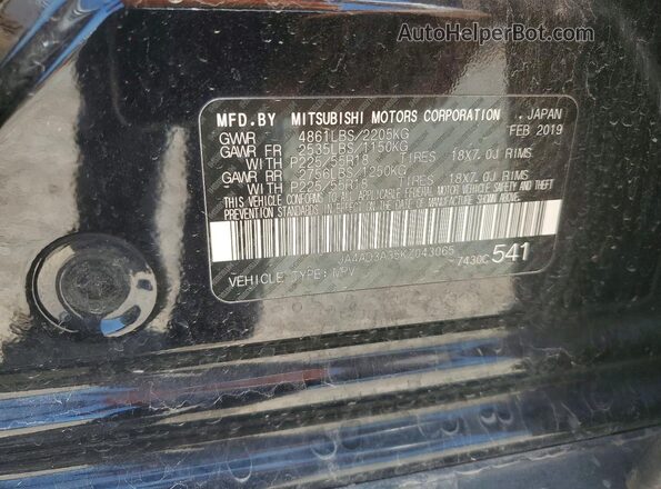 JA4AD3A35KZ043065 2019 MITSUBISHI OUTLANDER Black VIN sticker view