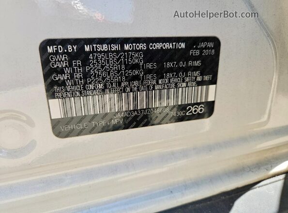 JA4AD3A37JZ048668 2018 MITSUBISHI OUTLANDER Белый Вид наклейки с VIN-кодом