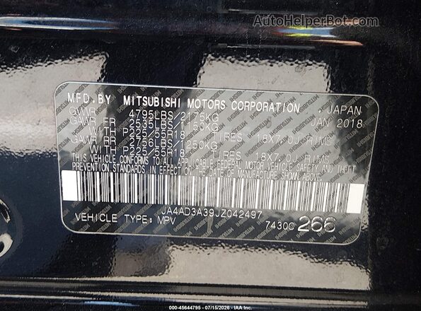 JA4AD3A39JZ042497 2018 MITSUBISHI OUTLANDER Black Շարժիչի բաժամունքի տեսք