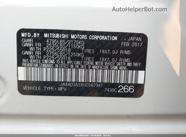 JA4AD3A3XHZ042941 2017 MITSUBISHI OUTLANDER White Engine compartment view