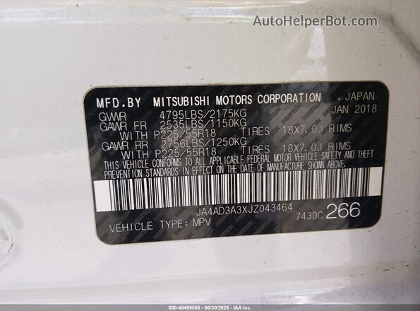 JA4AD3A3XJZ043464 2018 MITSUBISHI OUTLANDER White ძრავის განყოფილების ხედი