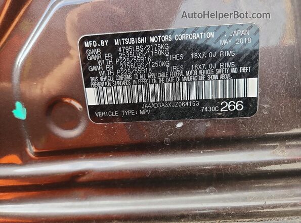 JA4AD3A3XJZ064153 2018 MITSUBISHI OUTLANDER Gray 360 interior view