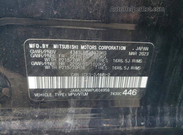JA4AJVAW4PU604956 2023 MITSUBISHI RVR Black VIN կոդի պիտակի տեսք