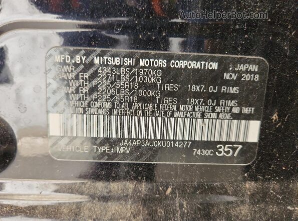 JA4AP3AU0KU014277 2019 MITSUBISHI OUTLANDER Black Vista del compartimento del motor