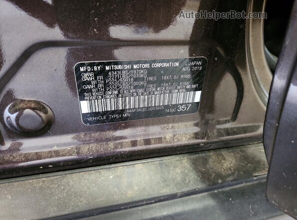 JA4AP3AU0LU003605 2020 MITSUBISHI OUTLANDER Brown Вид наклейки з VIN-кодом