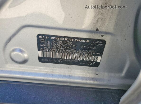 JA4AP3AU0LU005967 2020 MITSUBISHI OUTLANDER Silver Vista interior de 360 grados