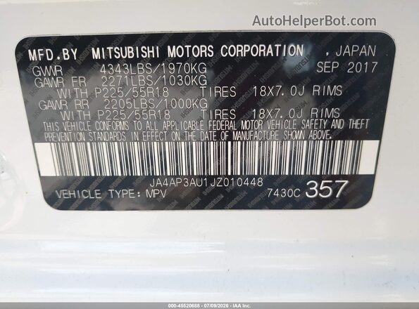 JA4AP3AU1JZ010448 2018 MITSUBISHI OUTLANDER SPORT White Շարժիչի բաժամունքի տեսք
