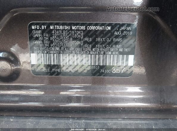 JA4AP3AU1LU003807 2020 MITSUBISHI OUTLANDER SPORT Brown Вид підкапотного простору