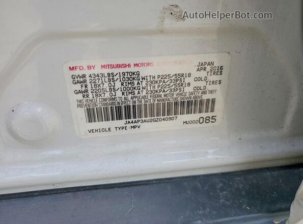 JA4AP3AU2GZ040907 2016 MITSUBISHI OUTLANDER White Engine compartment view