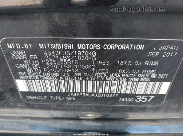 JA4AP3AU4JZ010377 2018 MITSUBISHI OUTLANDER SPORT Черный Вид подкапотного пространства