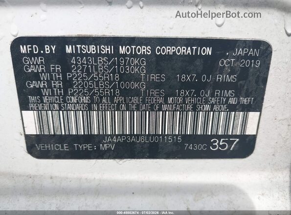JA4AP3AU6LU011515 2020 MITSUBISHI OUTLANDER SPORT White Вид підкапотного простору
