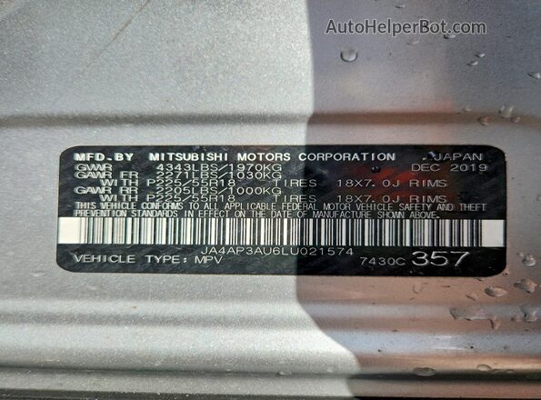 JA4AP3AU6LU021574 2020 MITSUBISHI OUTLANDER Silver Engine compartment view