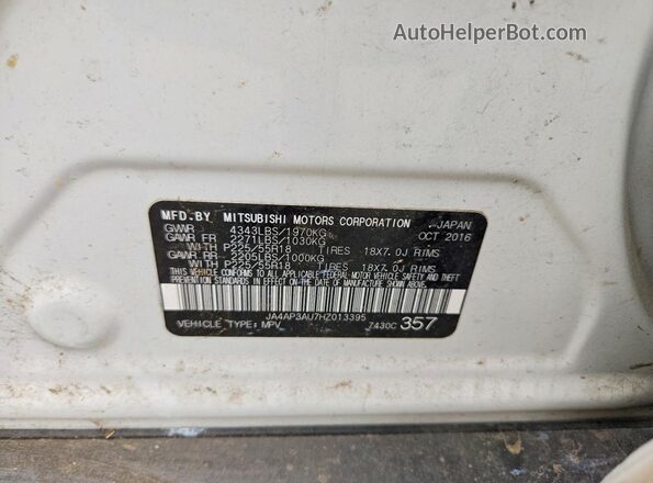 JA4AP3AU7HZ013395 2017 MITSUBISHI OUTLANDER White Widok naklejki z numerem VIN