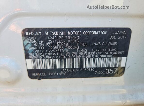 JA4AP3AU7HZ069630 2017 MITSUBISHI OUTLANDER White Вид підкапотного простору