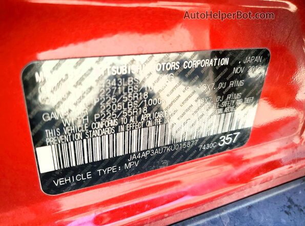 JA4AP3AU7KU015877 2019 MITSUBISHI OUTLANDER Red Engine compartment view