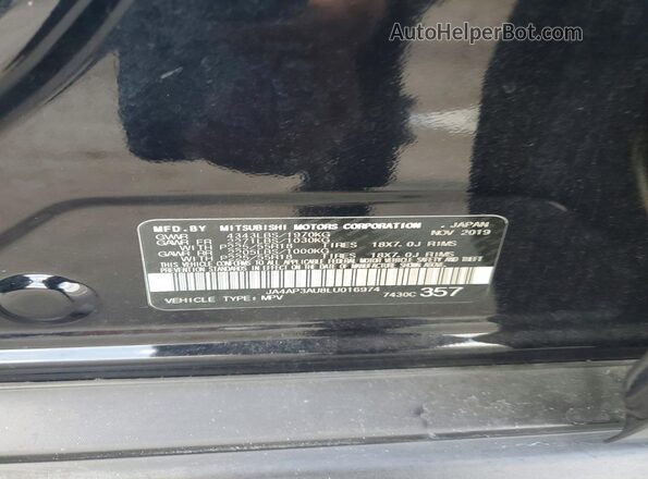 JA4AP3AU8LU016974 2020 MITSUBISHI OUTLANDER Black VIN კოდის სტიკერის ხედი