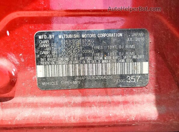 JA4AP3AUXGZ064226 2016 MITSUBISHI OUTLANDER Red Widok komory silnika