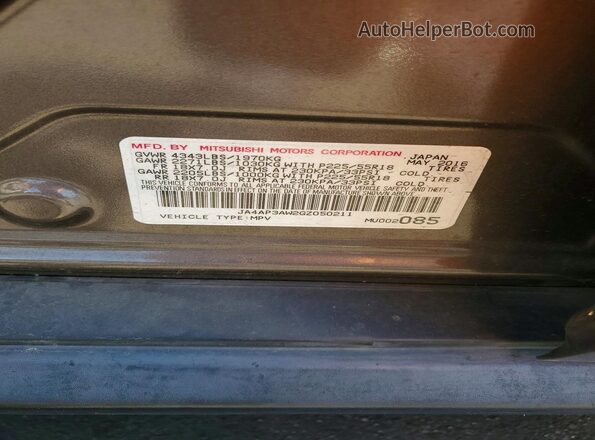 JA4AP3AW2GZ050211 2016 MITSUBISHI OUTLANDER Brown Вид наклейки з VIN-кодом