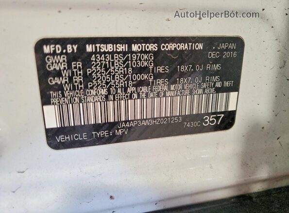 JA4AP3AW3HZ021253 2017 MITSUBISHI OUTLANDER White Widok wnętrza 360 stopni