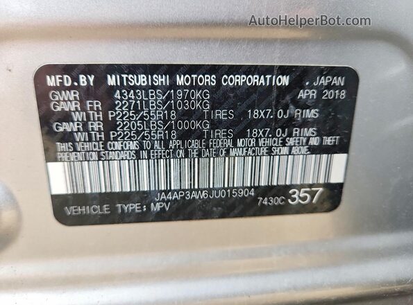 JA4AP3AW6JU015904 2018 MITSUBISHI OUTLANDER Silver Вид підкапотного простору