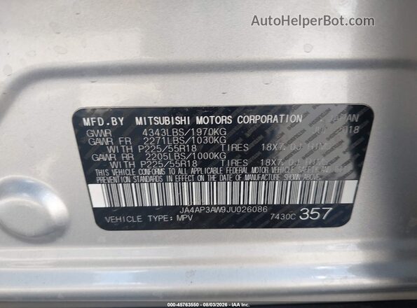 JA4AP3AW9JU026086 2018 MITSUBISHI OUTLANDER SPORT Silver Вид підкапотного простору