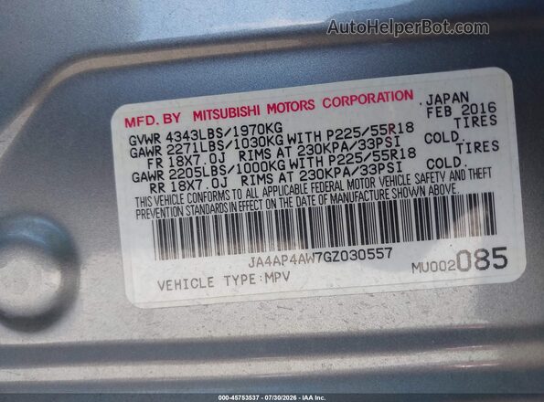 JA4AP4AW7GZ030557 2016 MITSUBISHI OUTLANDER SPORT Gray Widok komory silnika