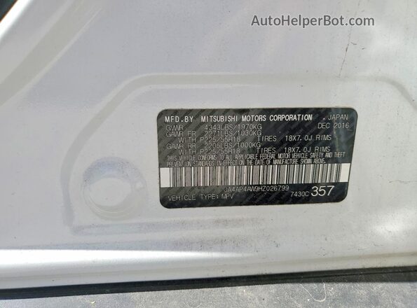 JA4AP4AW9HZ026799 2017 MITSUBISHI OUTLANDER Белый Вид наклейки с VIN-кодом