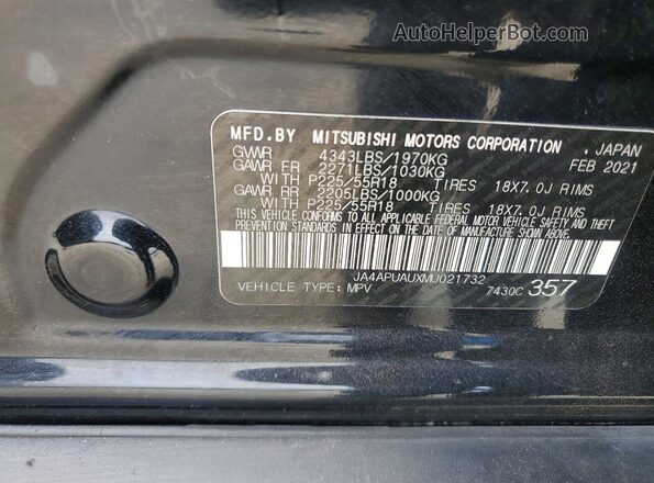 JA4APUAUXMU021732 2021 MITSUBISHI OUTLANDER Black Вид підкапотного простору