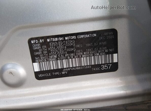 JA4APVAU4MU015849 2021 MITSUBISHI OUTLANDER SPORT Silver ძრავის განყოფილების ხედი