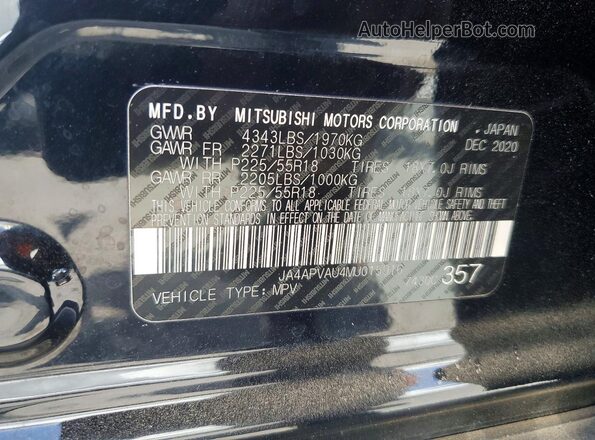 JA4APVAU4MU015916 2021 MITSUBISHI OUTLANDER Black Widok naklejki z numerem VIN
