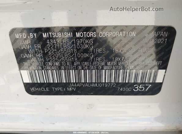 JA4APVAU4MU019772 2021 MITSUBISHI OUTLANDER SPORT White Engine compartment view