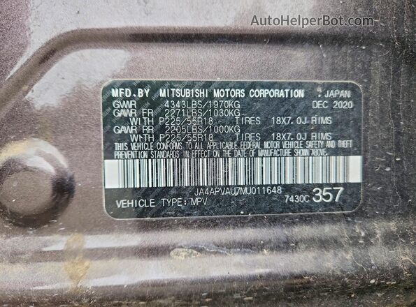 JA4APVAU7MU011648 2021 MITSUBISHI OUTLANDER Gray Vista del compartimento del motor