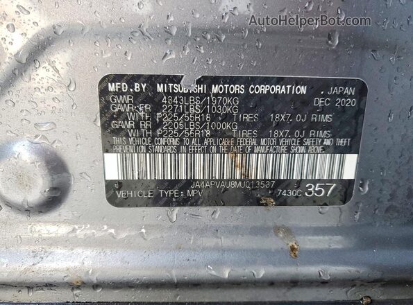 JA4APVAU8MU013537 2021 MITSUBISHI OUTLANDER Gray VIN կոդի պիտակի տեսք