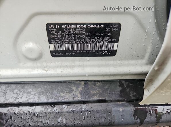 JA4APVAU8MU014302 2021 MITSUBISHI OUTLANDER Белый Вид наклейки с VIN-кодом