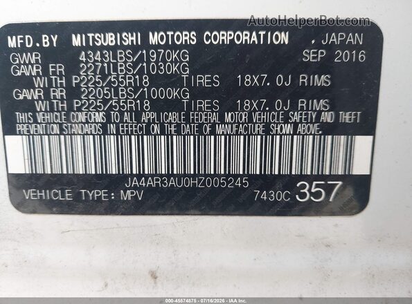 JA4AR3AU0HZ005245 2017 MITSUBISHI OUTLANDER SPORT White Vista del compartimento del motor