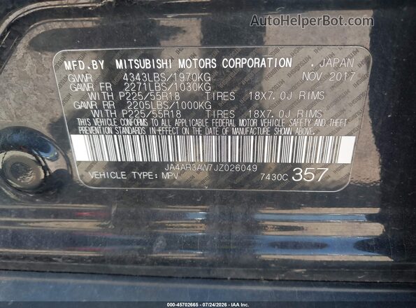 JA4AR3AW7JZ026049 2018 MITSUBISHI OUTLANDER SPORT Black ძრავის განყოფილების ხედი