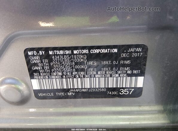 JA4AR3AW7JZ032580 2018 MITSUBISHI OUTLANDER SPORT Серый Вид подкапотного пространства