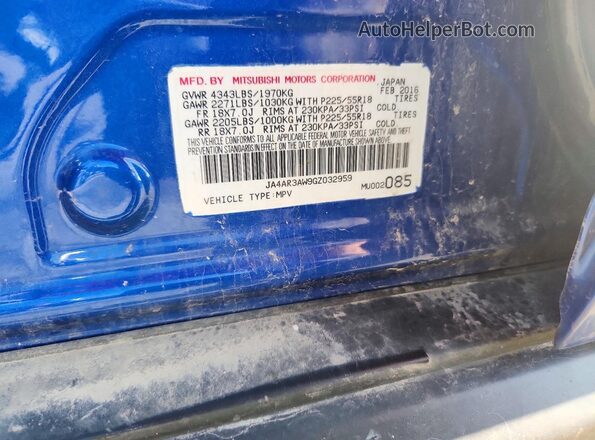 JA4AR3AW9GZ032959 2016 MITSUBISHI OUTLANDER Blue Engine compartment view