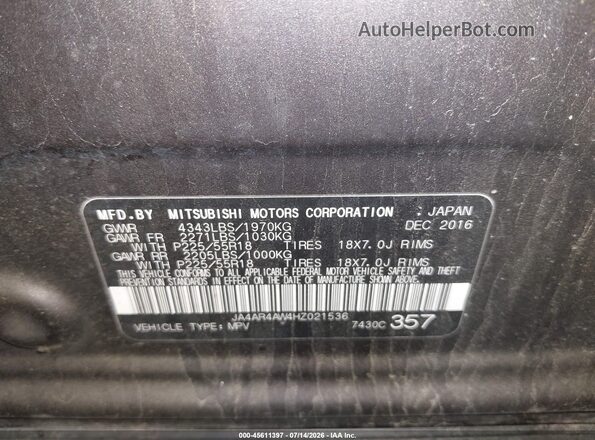 JA4AR4AW4HZ021536 2017 MITSUBISHI OUTLANDER SPORT Gray Вид підкапотного простору