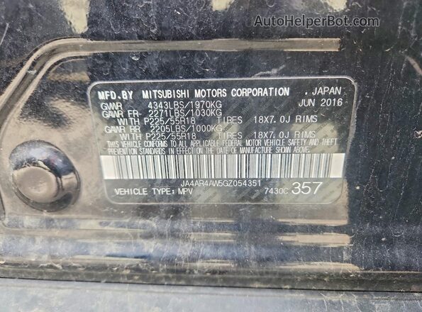 JA4AR4AW5GZ054351 2016 MITSUBISHI OUTLANDER Black Widok naklejki z numerem VIN