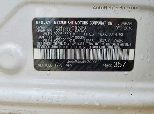 JA4AR4AW6HZ029623 2017 MITSUBISHI OUTLANDER White Vista de la etiqueta del VIN