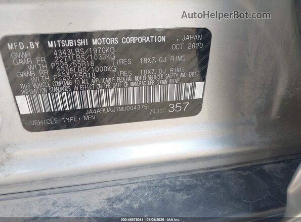 JA4ARUAU1MU004375 2021 MITSUBISHI OUTLANDER SPORT Silver Engine compartment view