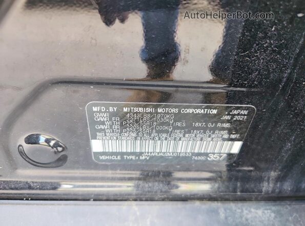 JA4ARUAU2MU019533 2021 MITSUBISHI OUTLANDER Black VIN კოდის სტიკერის ხედი